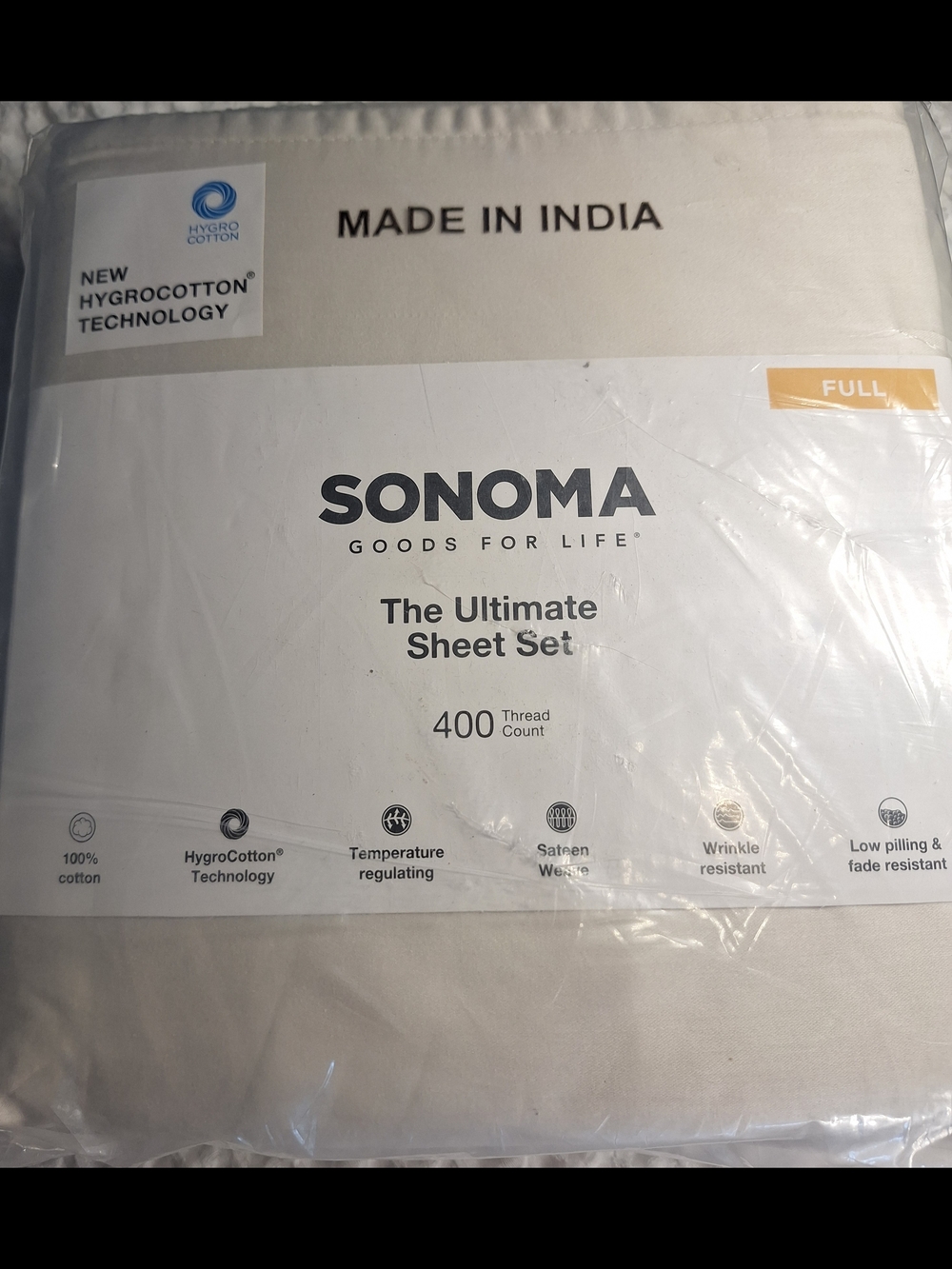 SONOMA Cream Cotton Sateen Sheet Set - Full